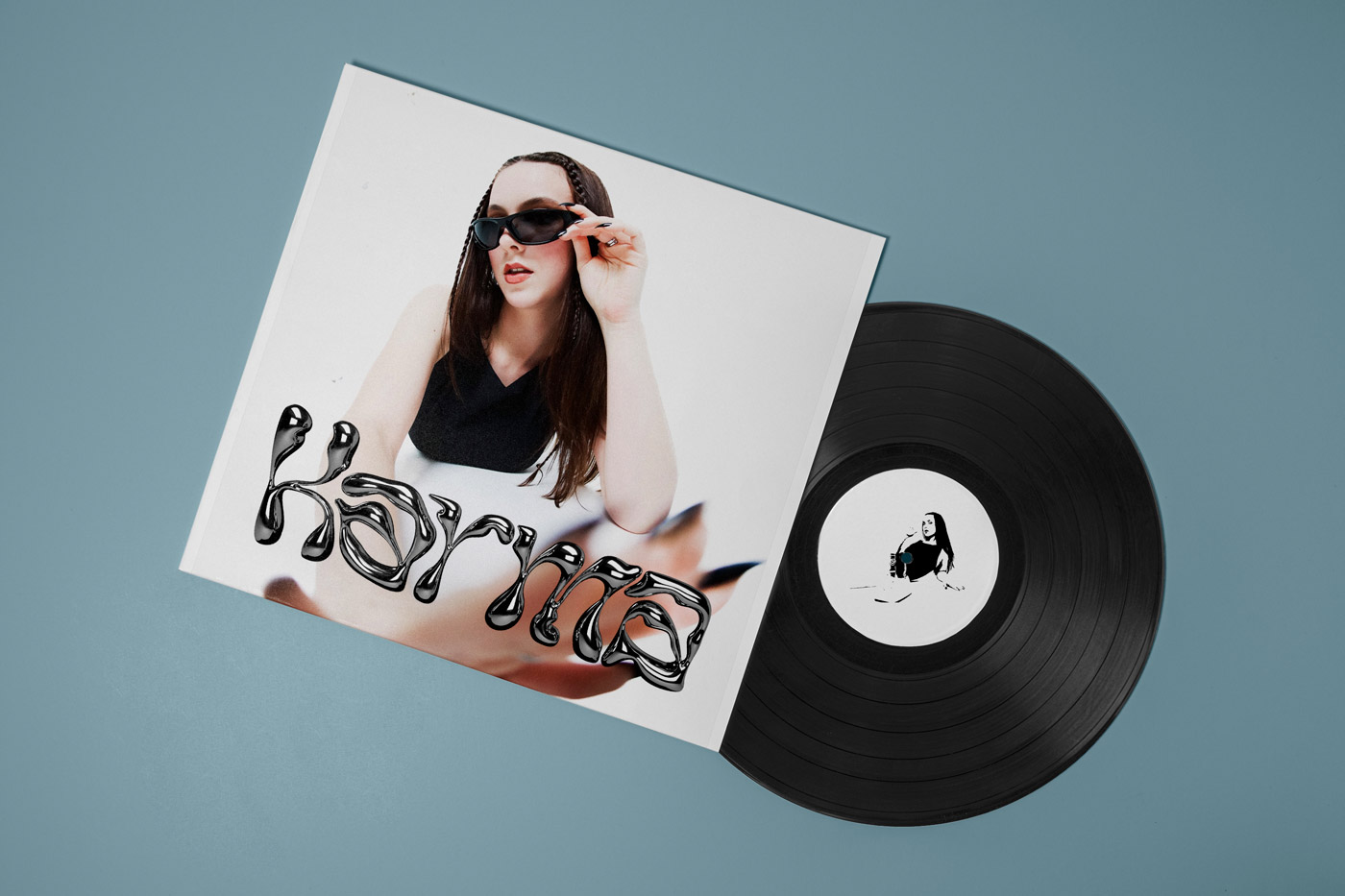 Vinyl cover design with a girl in sunglasses. 