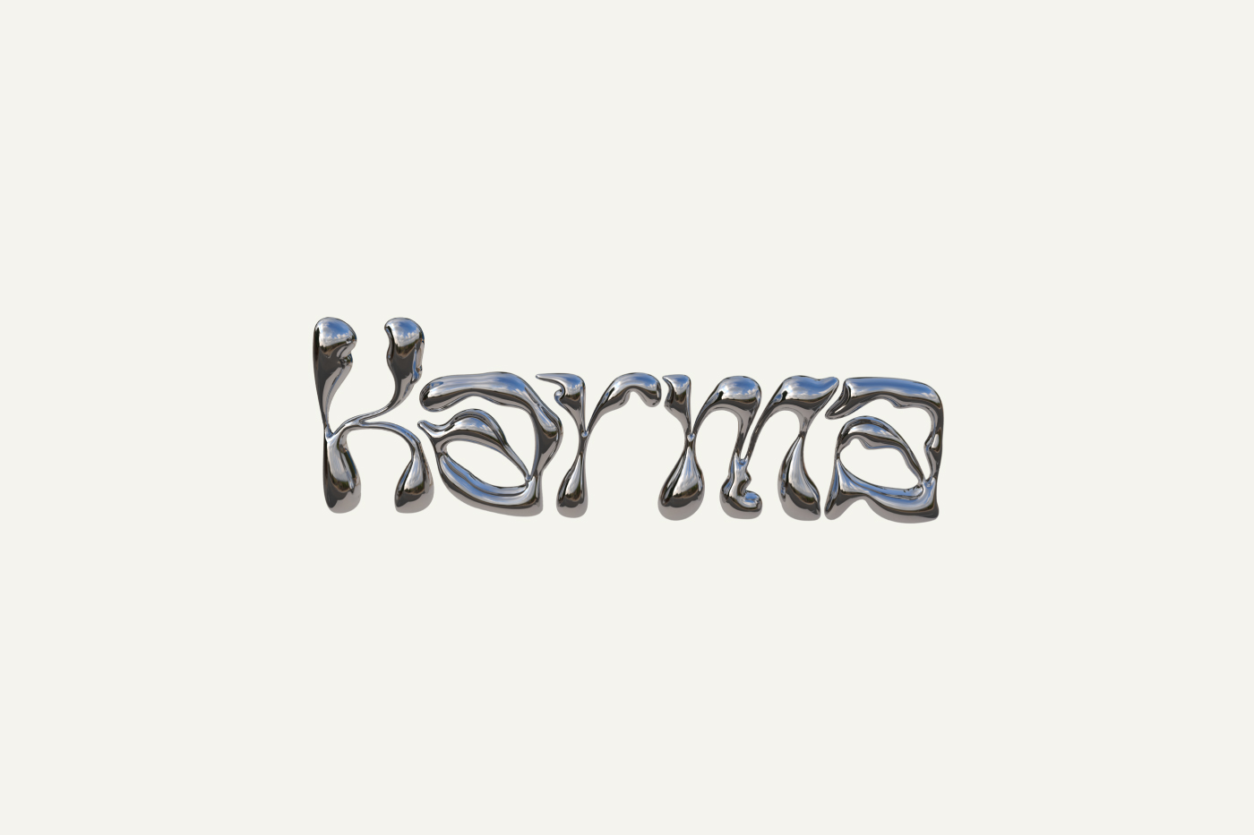 Word Karma in a metallic, liquid typeface. 